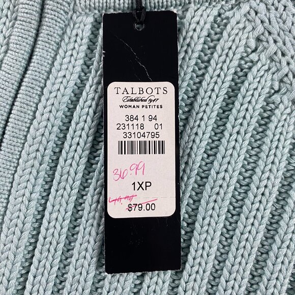 NWT Talbots Sweater Women's 1XP Full Zip Ribbed Stretch Mint Green Cotton Blend - Picture 5 of 10